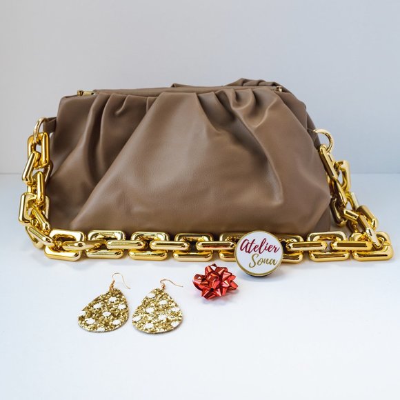 Cloud Clutch - Tan Ruched Pouch Bag - Picture 2 of 8